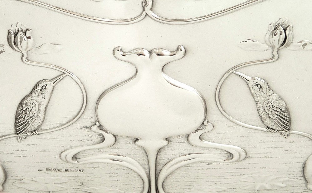 Antique Art Nouveau Sterling Silver Kingfisher Bird Dressing Tray 1903 View VI