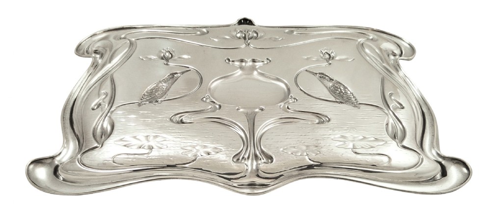 Antique Art Nouveau Sterling Silver Kingfisher Bird Dressing Tray 1903 View VII