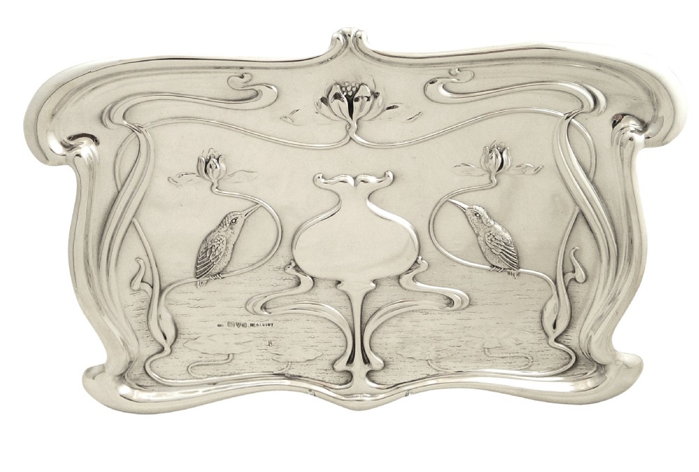 Antique Art Nouveau Sterling Silver Kingfisher Bird Dressing Tray 1903 View IX
