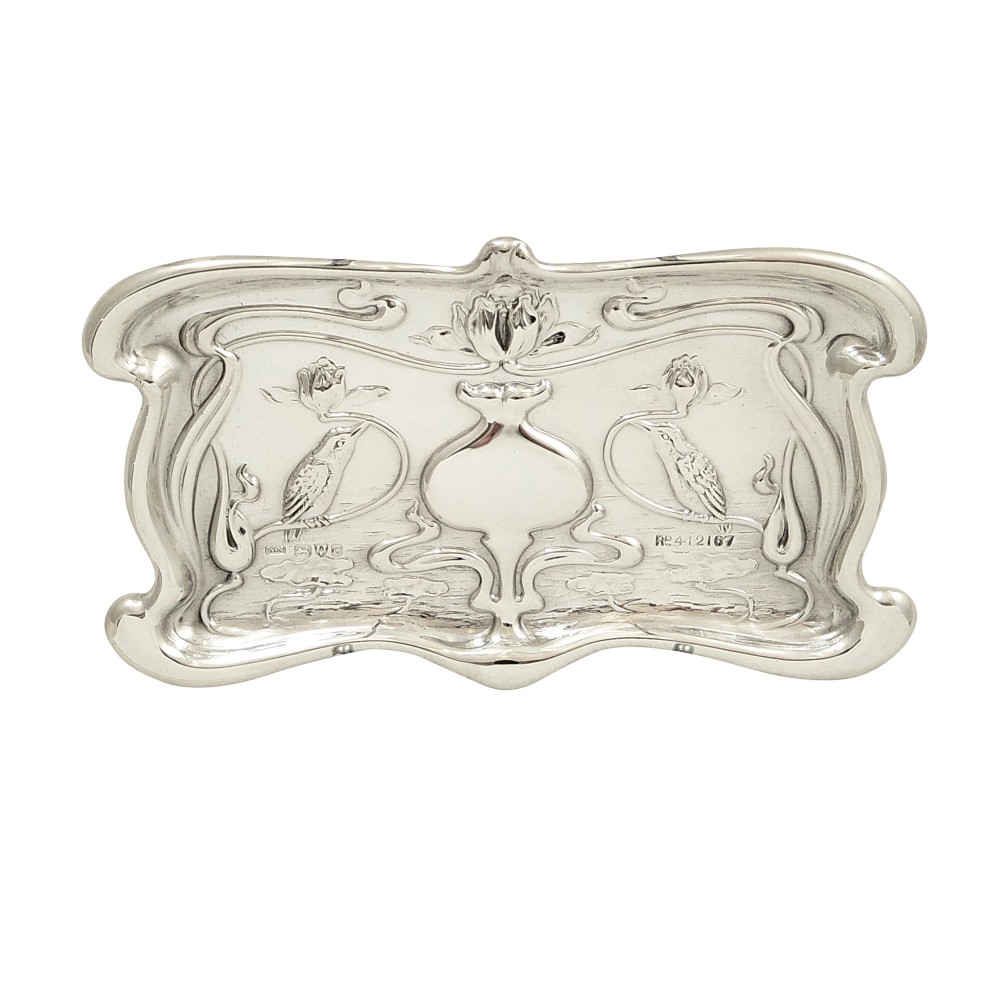 Antique Art Nouveau Sterling Silver Kingfisher Bird Pin Tray 1903