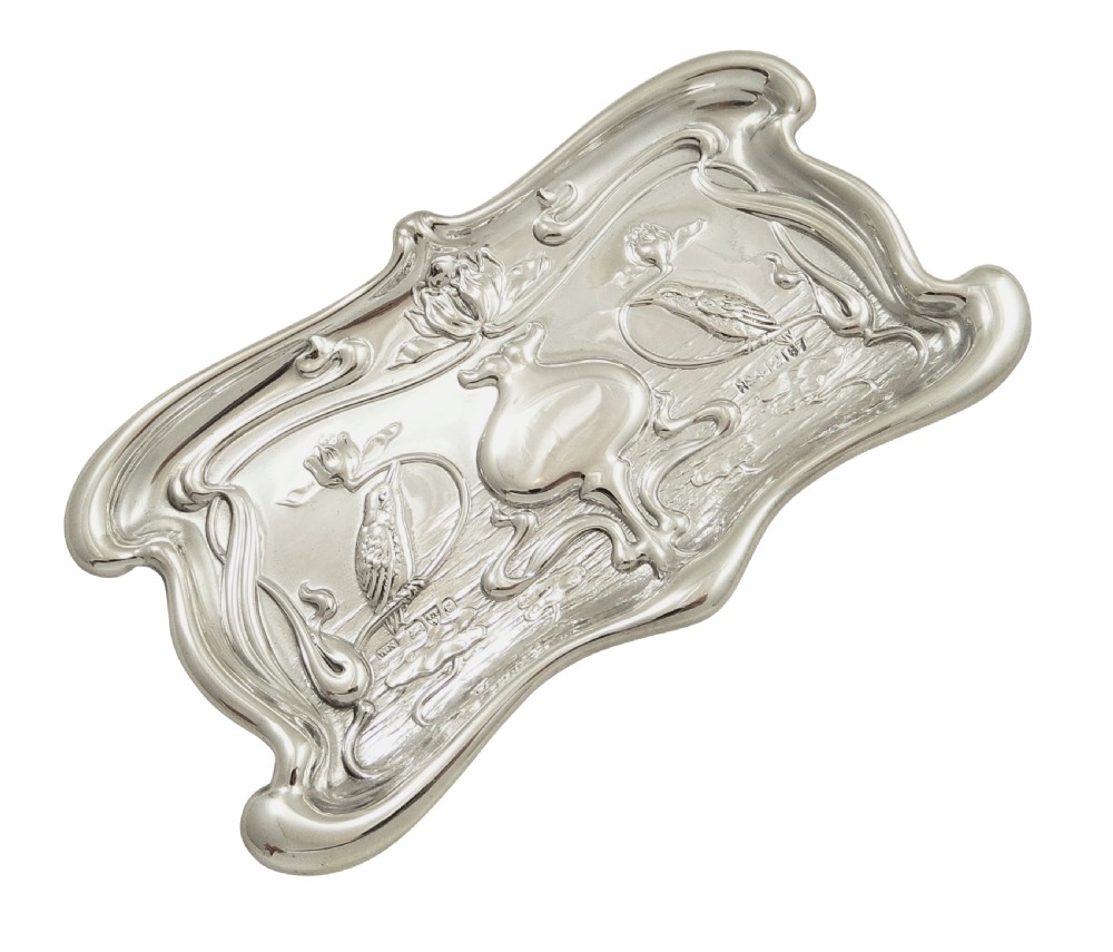 Antique Art Nouveau Sterling Silver Kingfisher Bird Pin Tray 1903 View II