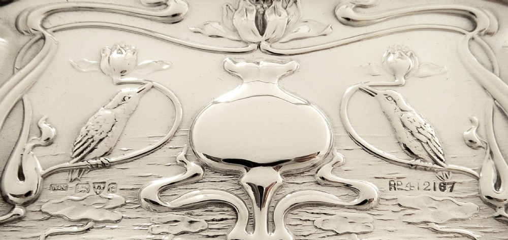 Antique Art Nouveau Sterling Silver Kingfisher Bird Pin Tray 1903 View IV