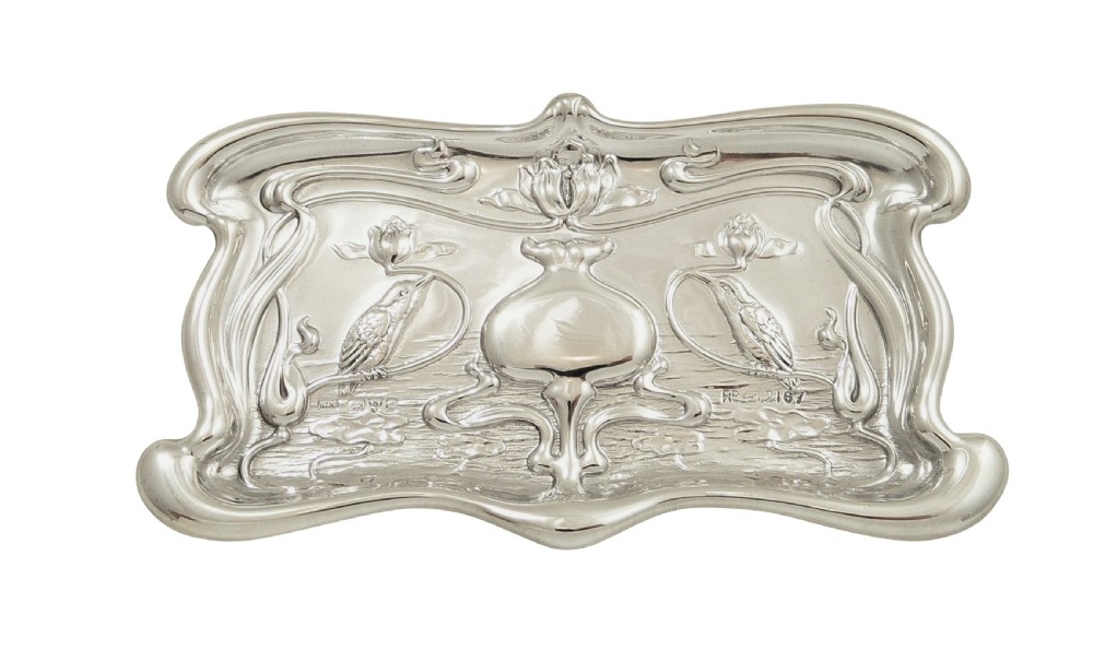 Antique Art Nouveau Sterling Silver Kingfisher Bird Pin Tray 1903 View V