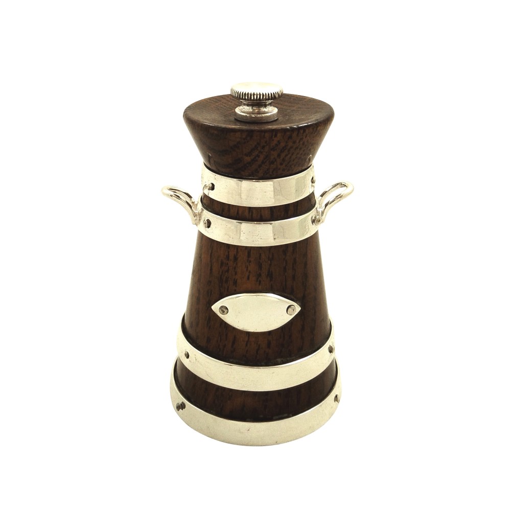 Antique Victorian Oak & Silver Plated 'Milk Churn' Pepper Mill / Pot c1890