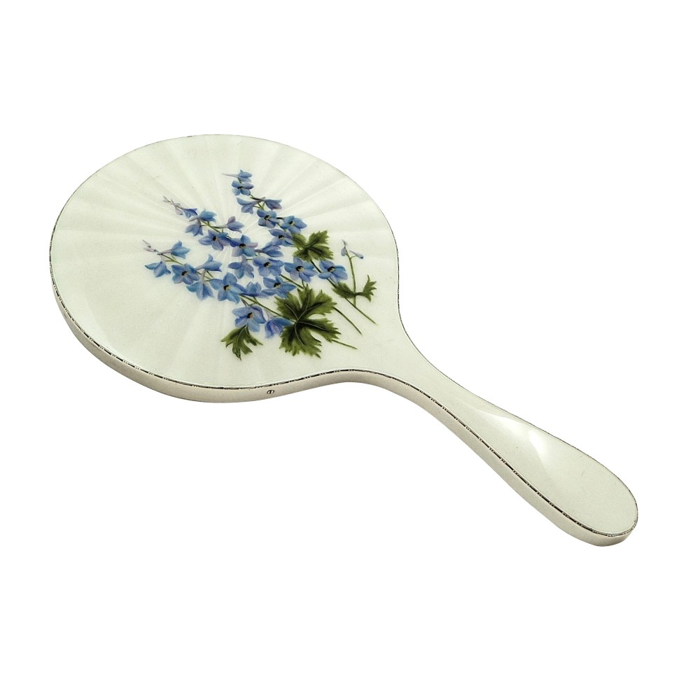Vintage Sterling Silver & Hand Painted Enamel Forget Me Nots Mirror 1959