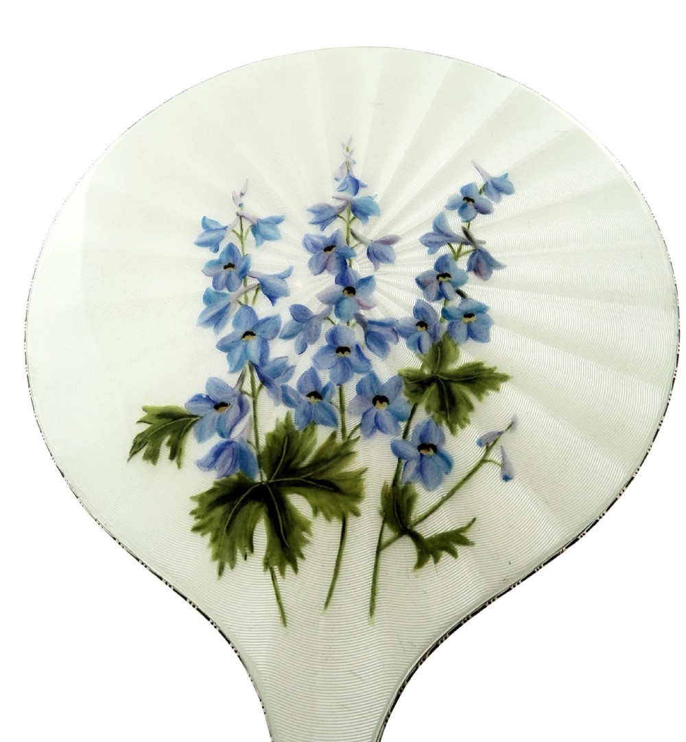 Vintage Sterling Silver & Hand Painted Enamel Forget Me Nots Mirror 1959 View II
