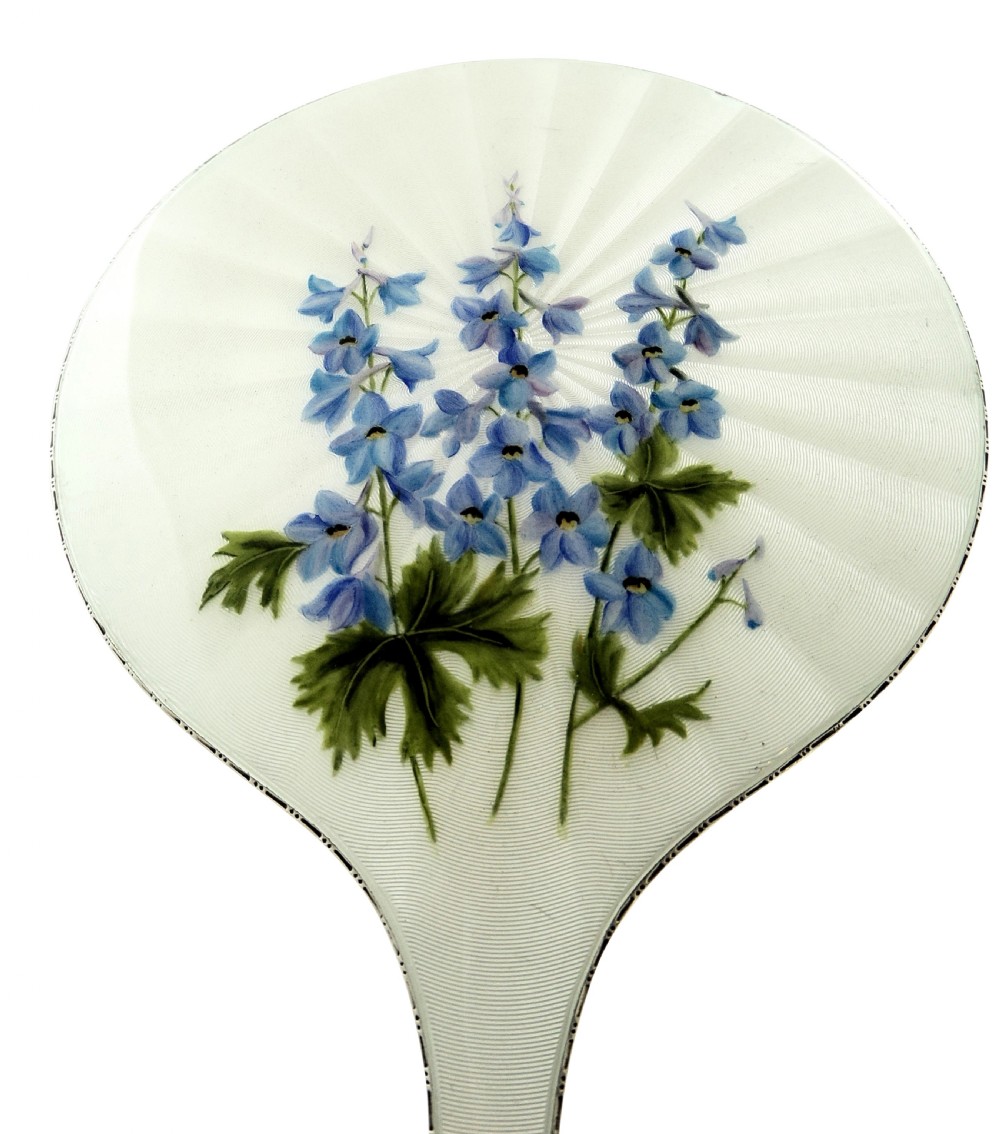 Vintage Sterling Silver & Hand Painted Enamel Forget Me Nots Mirror 1959 View V