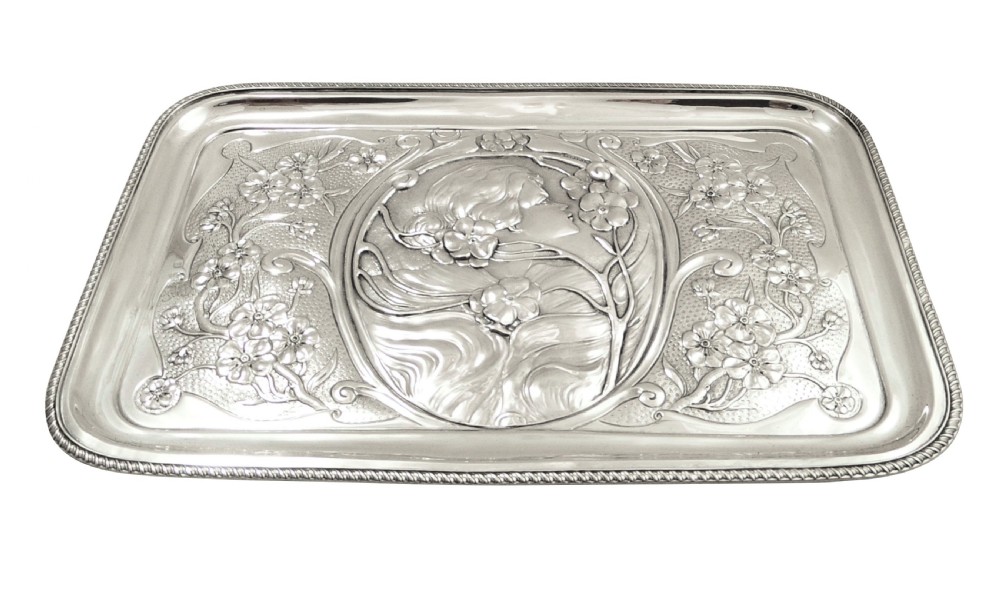 Antique Art Nouveau Sterling Silver Dressing Tray 1906 View V
