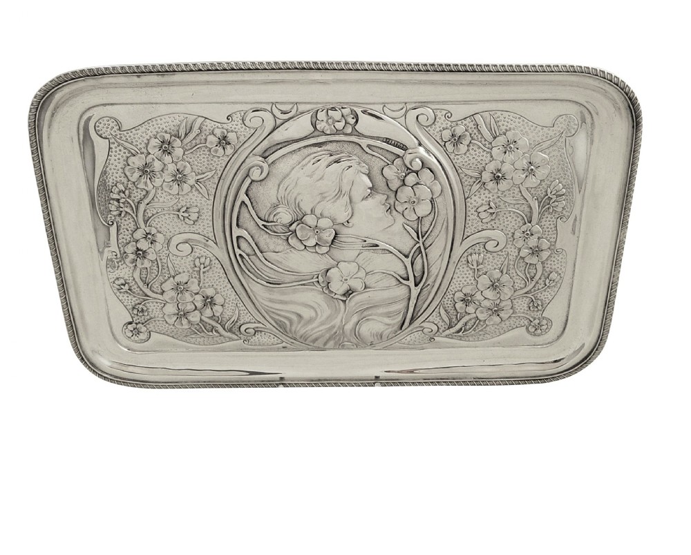 Antique Art Nouveau Sterling Silver Dressing Tray 1906 View X