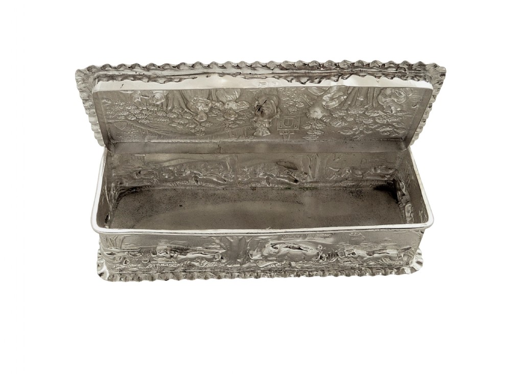 Antique Edwardian Sterling Silver Trinket Box with Hunting Scene 1901 View VI