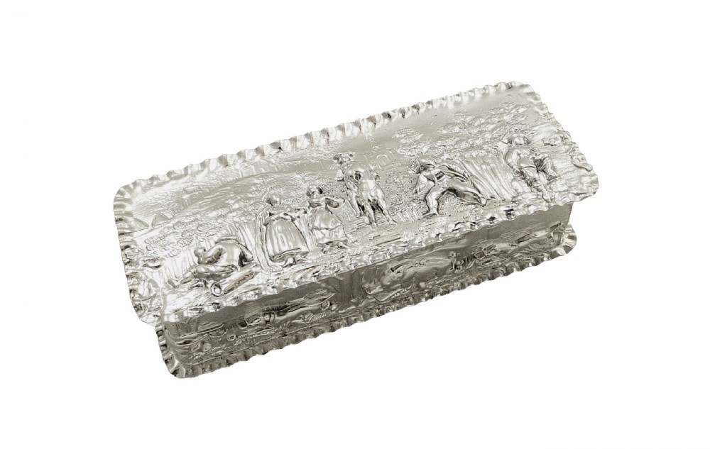 Antique Edwardian Sterling Silver Trinket Box with Hunting Scene 1901 View X