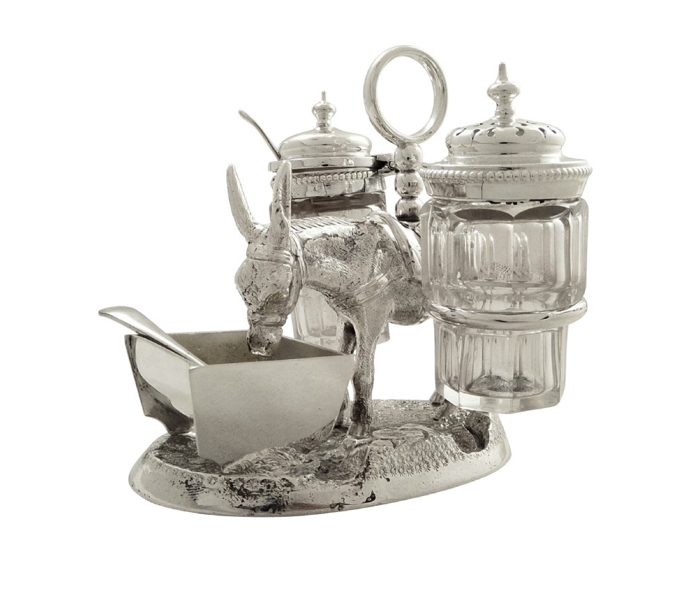 Antique Victorian Silver Plated Donkey Cruet Set 1869 View IV