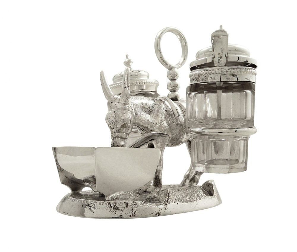 Antique Victorian Silver Plated Donkey Cruet Set 1869 View VII