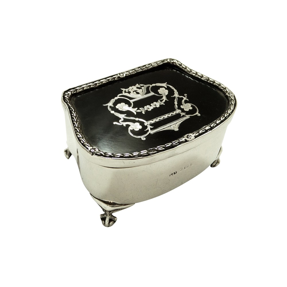 Antique Edwardian Sterling Silver & Tortoiseshell Trinket Box 1906