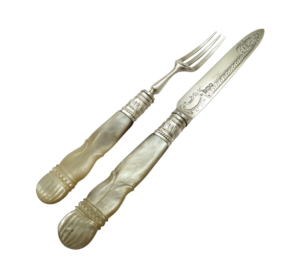 Antique Edwardian Silver & Mother of Pearl Dessert/Fruit Knives & Forks Set 1909 View III