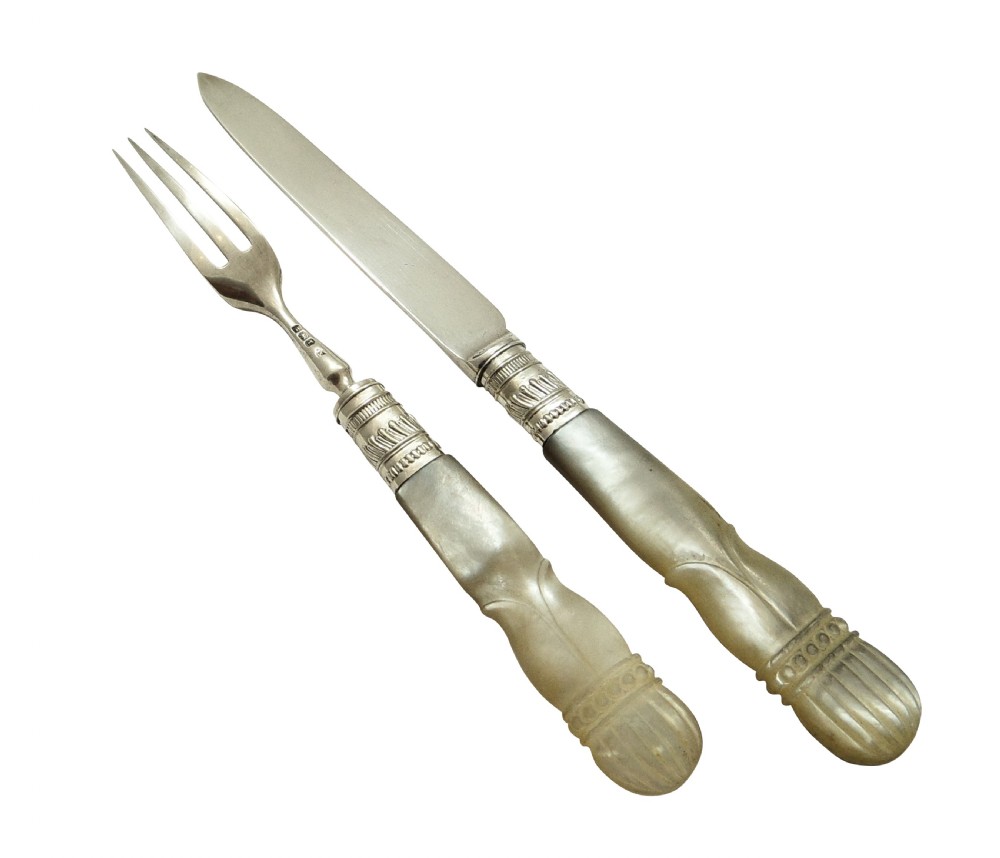 Antique Edwardian Silver & Mother of Pearl Dessert/Fruit Knives & Forks Set 1909 View VI