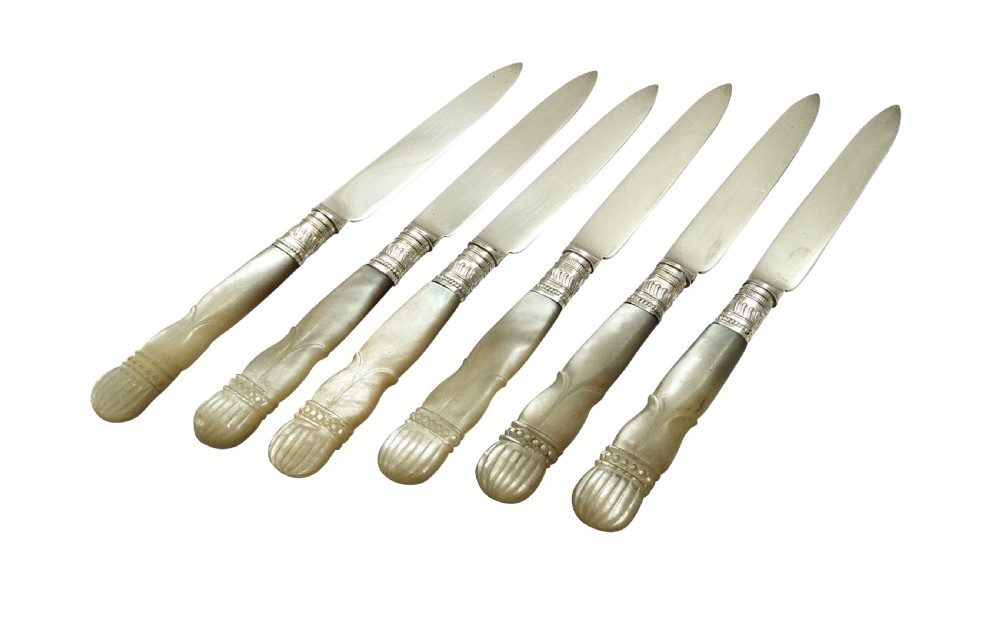 Antique Edwardian Silver & Mother of Pearl Dessert/Fruit Knives & Forks Set 1909 View IX