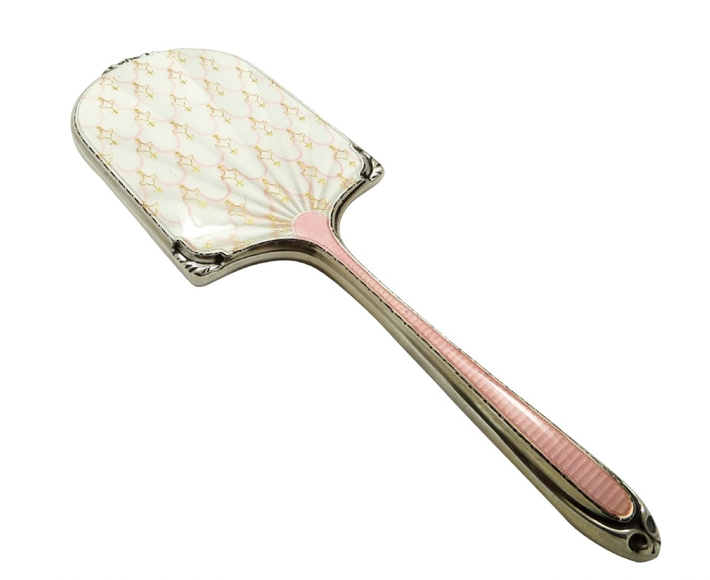 Vintage Sterling Silver & Enamel Hand Mirror 1956 View X