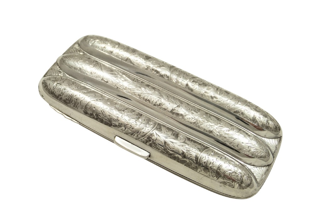 Antique Edwardian Sterling Silver 3 Tube Cigar Case 1906 View IV