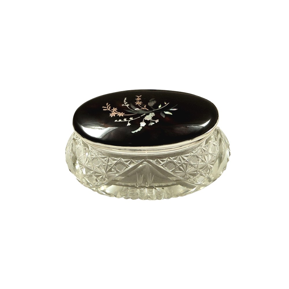 Antique Sterling Silver & Tortoiseshell Oval Jar 1925