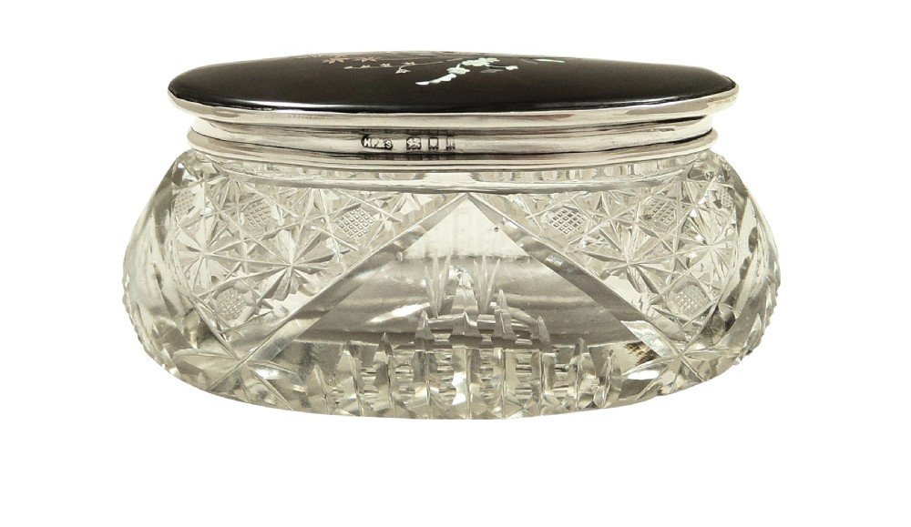 Antique Sterling Silver & Tortoiseshell Oval Jar 1925 View VII