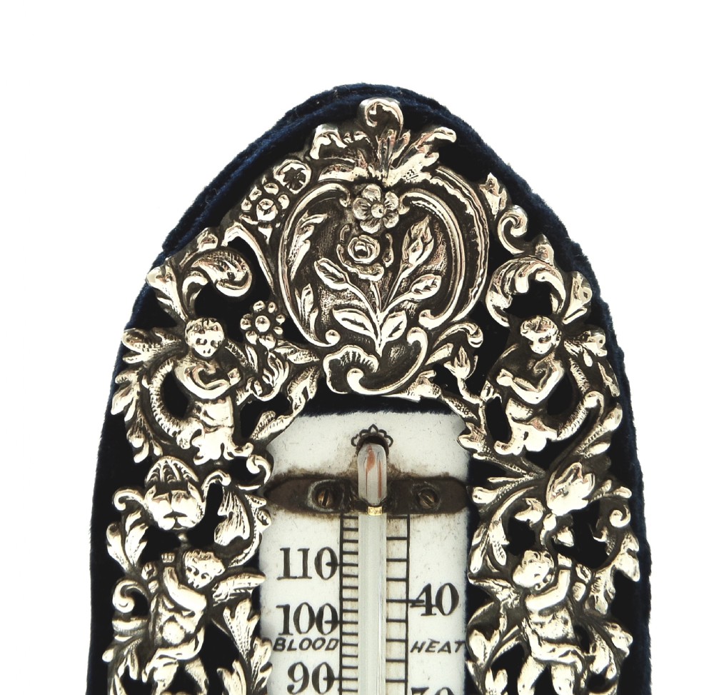 Antique Victorian Sterling Silver Desk Top Thermometer 1890 View V