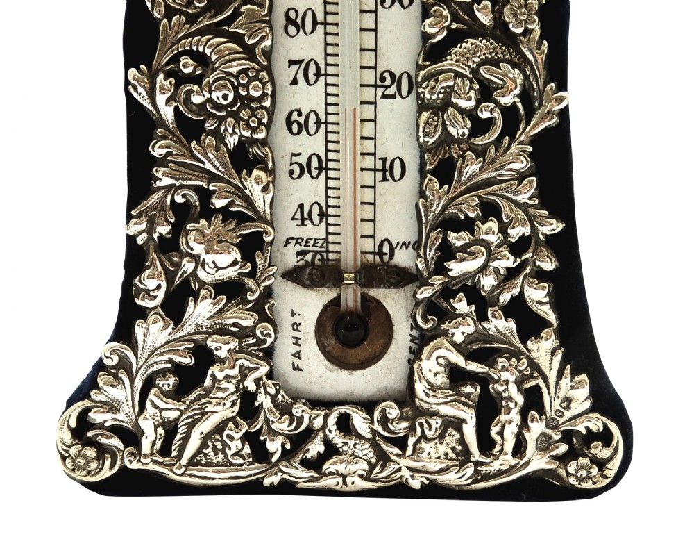 Antique Victorian Sterling Silver Desk Top Thermometer 1890 View VII