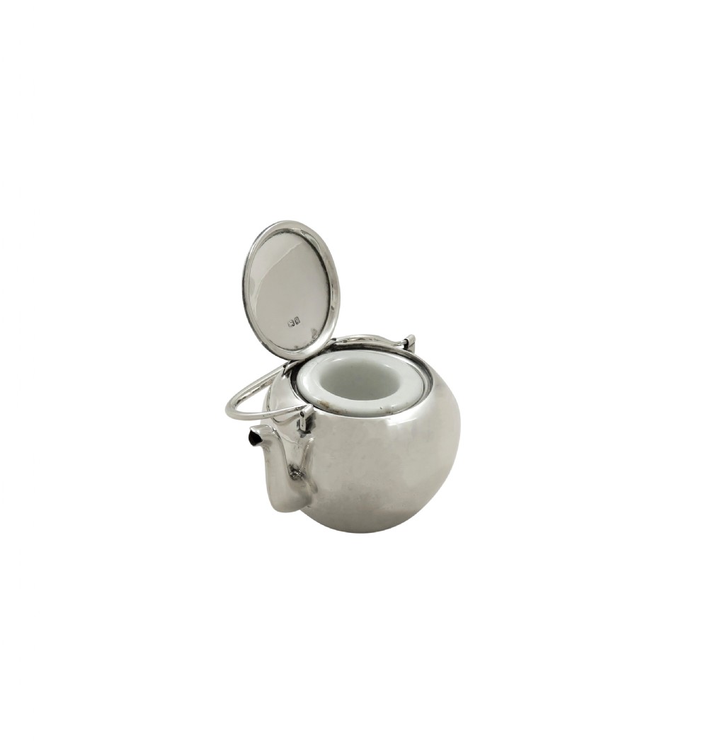 Antique Edwardian Sterling Silver Novelty Teapot Inkwell 1906 View VIII