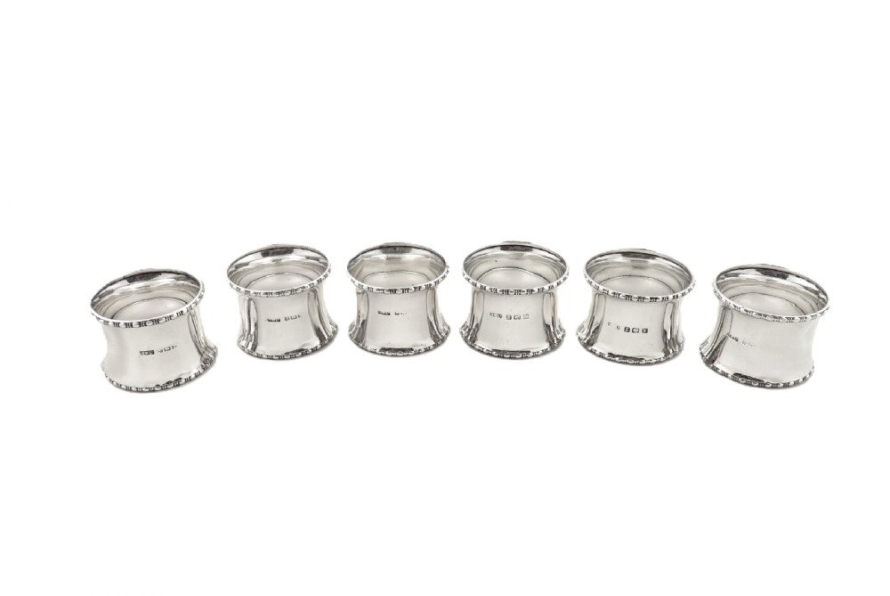 Set of 6 Antique George V Sterling Silver Napkin Rings in Case 1920/21 View IV