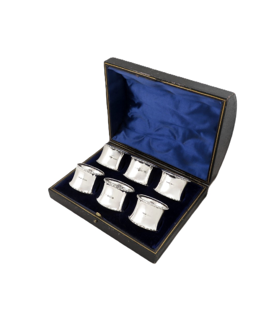 Set of 6 Antique George V Sterling Silver Napkin Rings in Case 1920/21 View IX