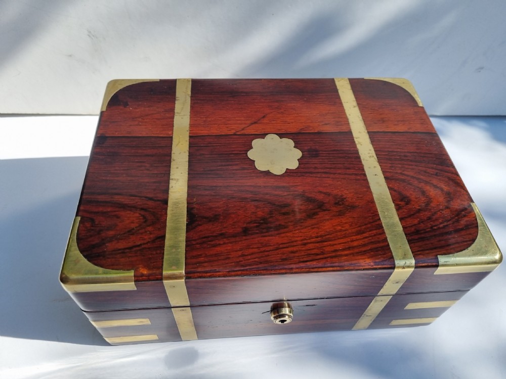 Antique Regency rosewood brass mounted jewelllery or document box c 1820  View II