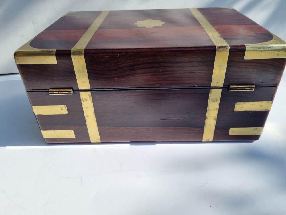 Antique Regency rosewood brass mounted jewelllery or document box c 1820  View V