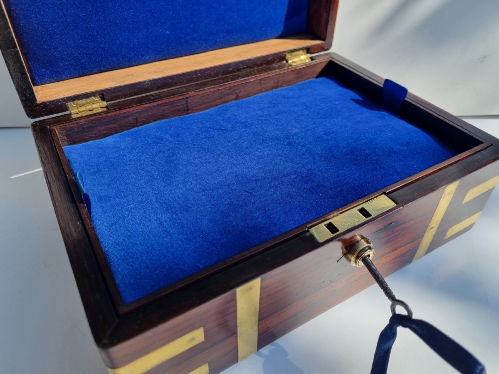 Antique Regency rosewood brass mounted jewelllery or document box c 1820  View VII