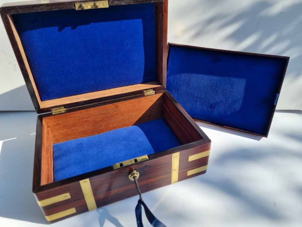 Antique Regency rosewood brass mounted jewelllery or document box c 1820  View VIII