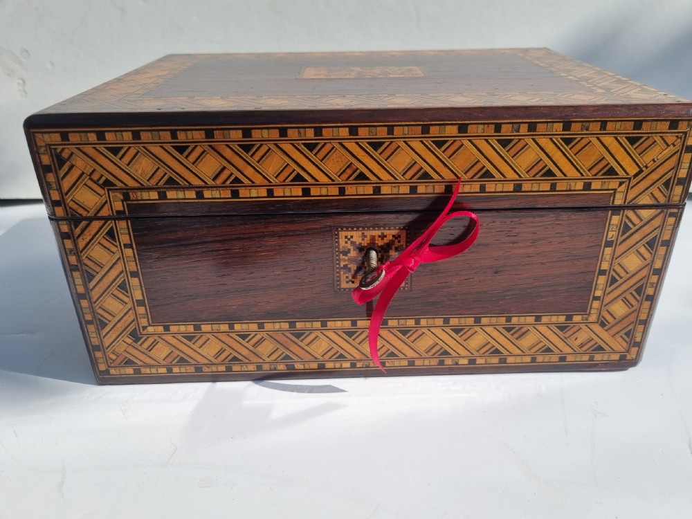 Antique Victorian rosewood box with Tonbridge Ware decoration c 1860 27cm View III