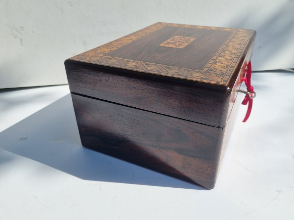 Antique Victorian rosewood box with Tonbridge Ware decoration c 1860 27cm View IV