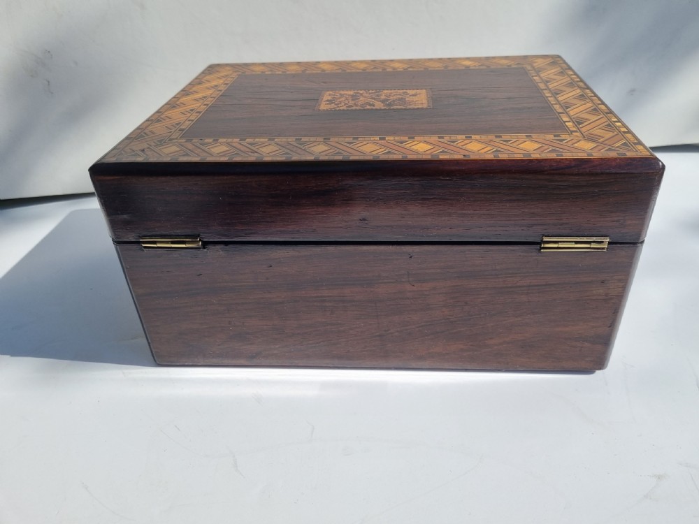 Antique Victorian rosewood box with Tonbridge Ware decoration c 1860 27cm View V