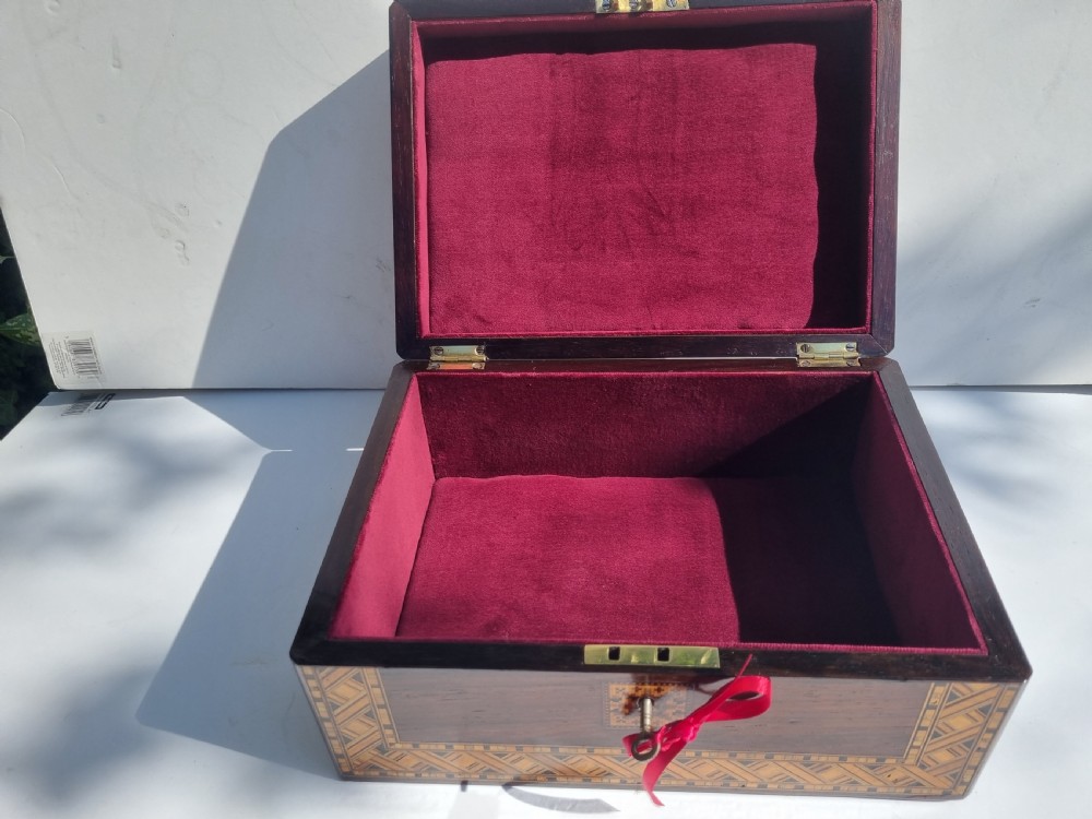 Antique Victorian rosewood box with Tonbridge Ware decoration c 1860 27cm View VI