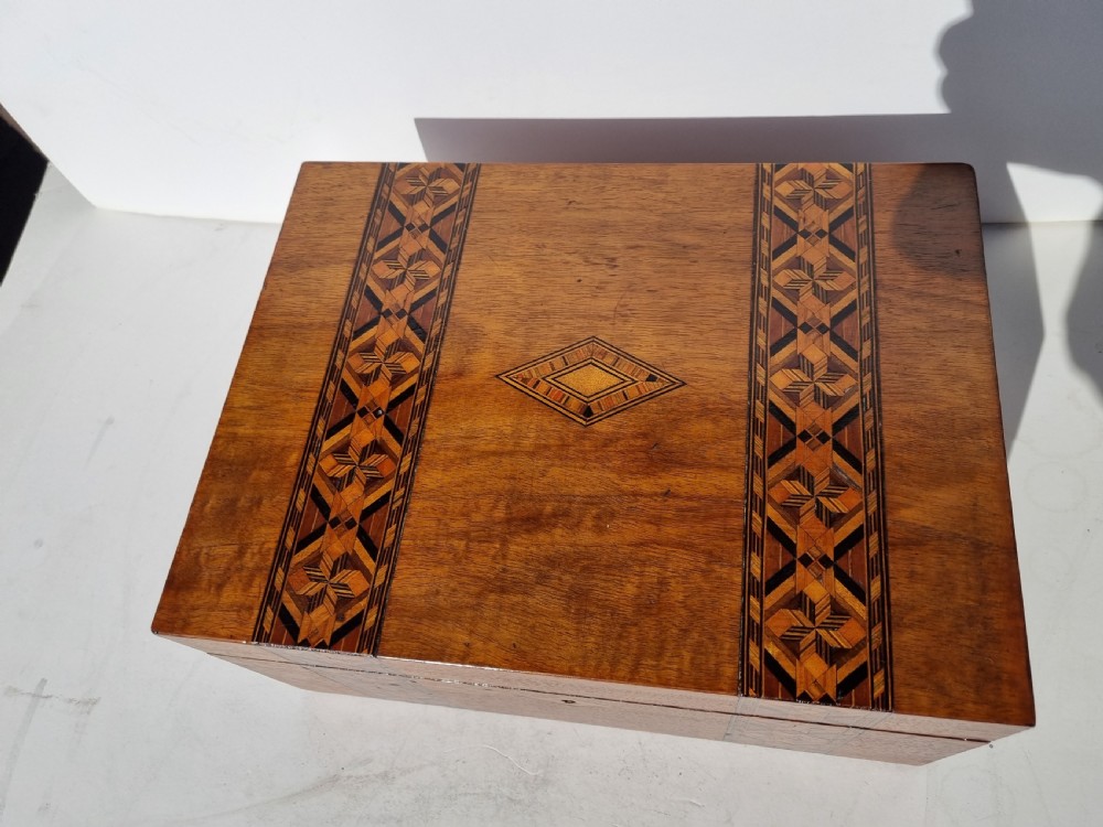 Victorian walnut inlaid jewellery box 30cm c1880 View II