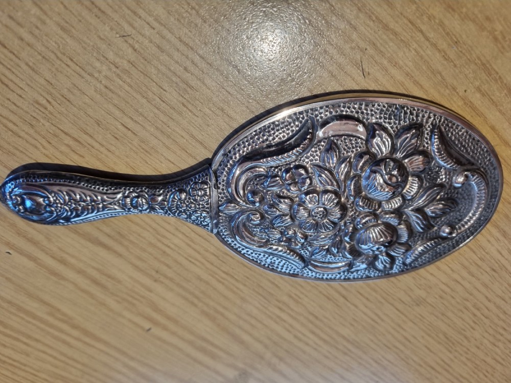Antique continental silver hand mirror 16cm c1920