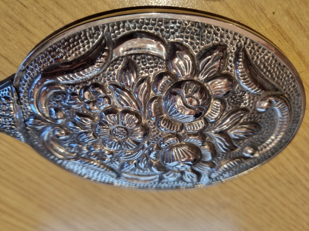 Antique continental silver hand mirror 16cm c1920 View II