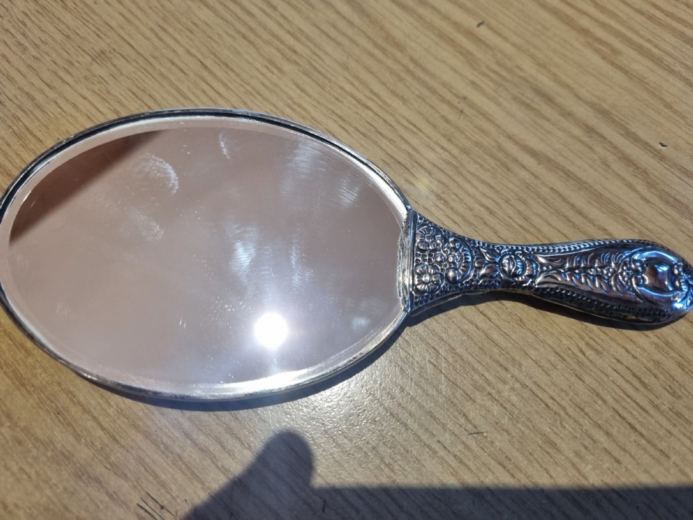 Antique continental silver hand mirror 16cm c1920 View IV
