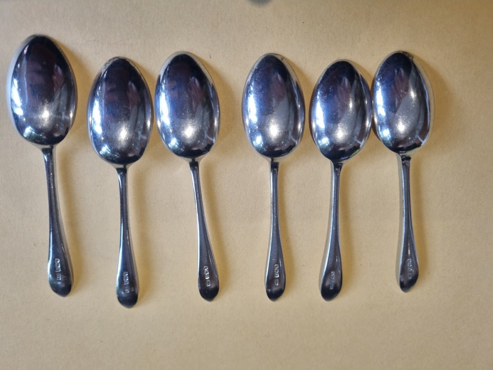 Set 6 antique silver teaspoons 'S' Sheffield 1921  View V