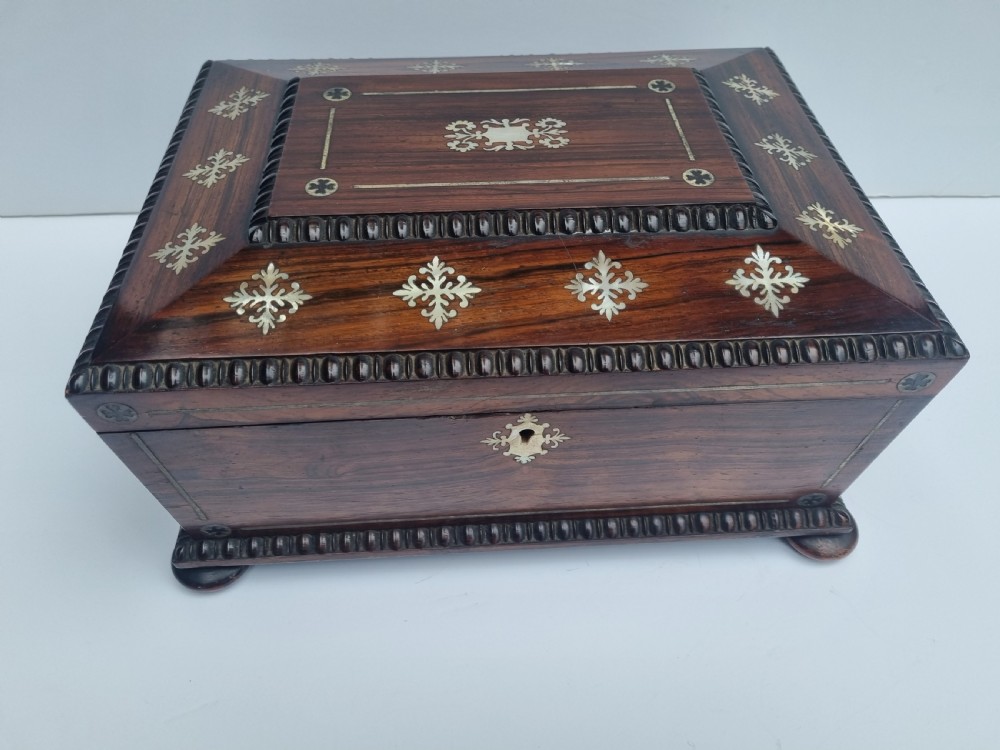 Regency rosewood and mother of pearl inlaid sewing box c 1830