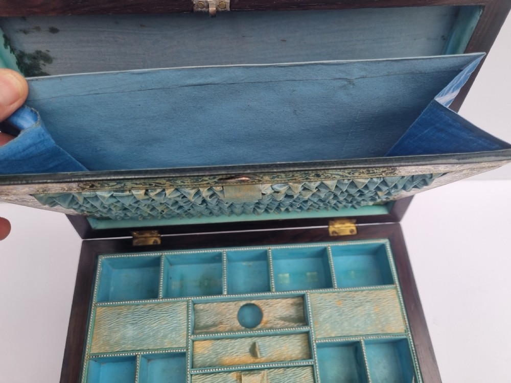 Regency rosewood and mother of pearl inlaid sewing box c 1830 View VII
