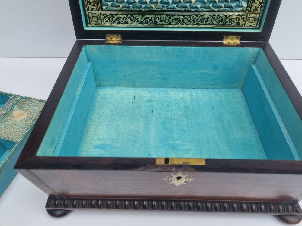 Regency rosewood and mother of pearl inlaid sewing box c 1830 View IX