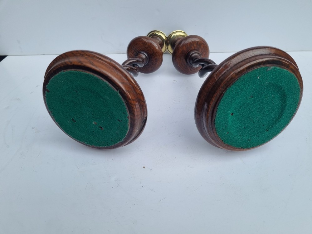 Pair Victorian open barleytwist oak candlesticks 32cm c 1880 View VII