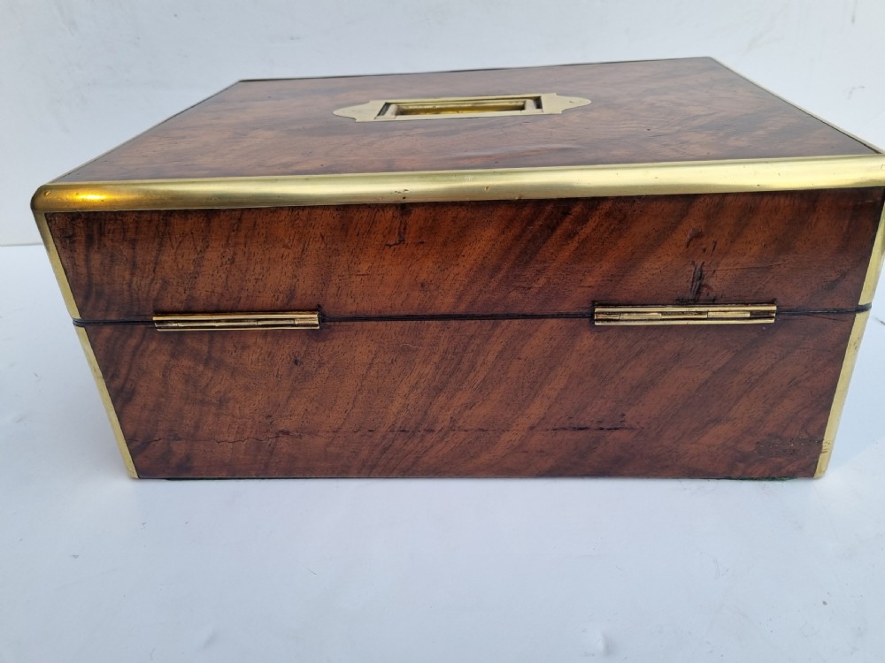 Victorian 30cm brass bound document box c 1860  View V