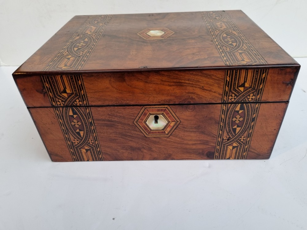 Victorian 30cm inlaid walnut document box c 1880 View II