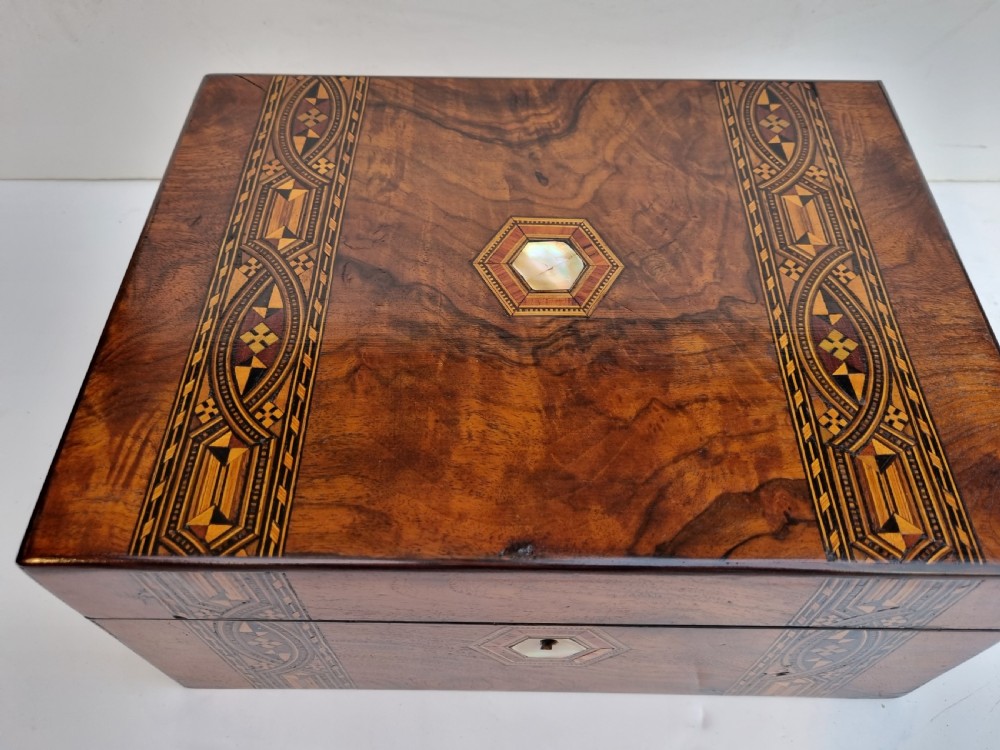 Victorian 30cm inlaid walnut document box c 1880 View V